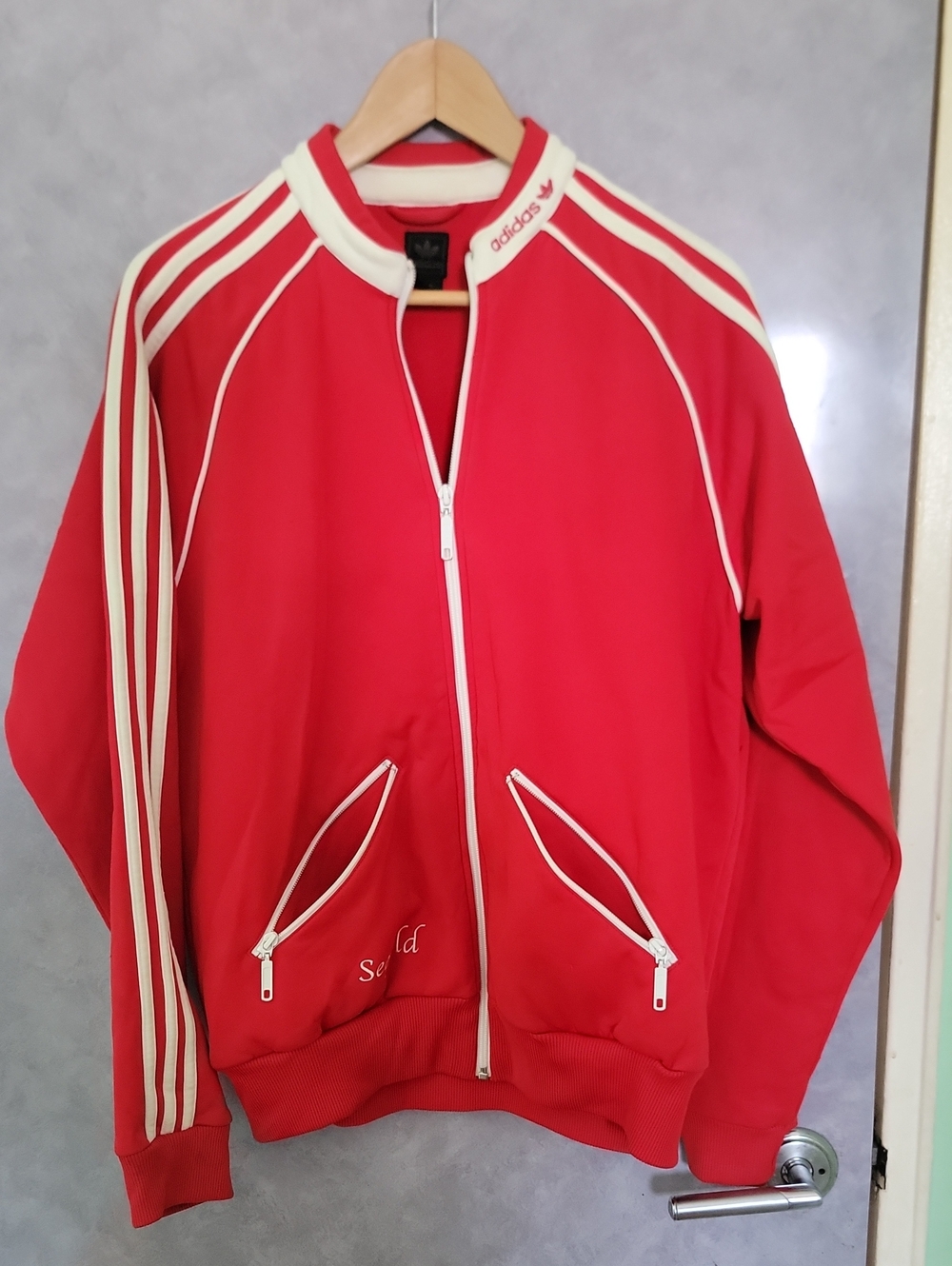 Vintage European adidas Red Track Jacket with Cream Trim